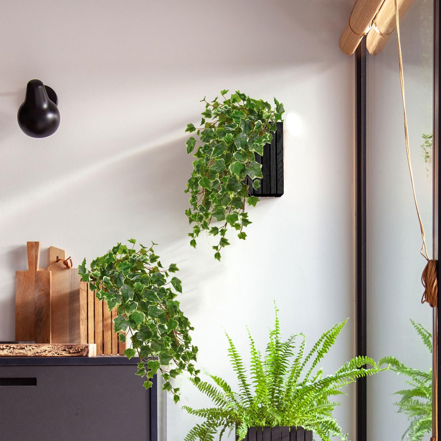 Hollyone 2pcs Artificial Hanging Plants 24" Fake Ivy Vine Faux Ivy Leaves Hanging Plant Greenery for Wall House Room Patio Indoor Outdoor Home Shelf Office Wedding Decor, UV Resistant