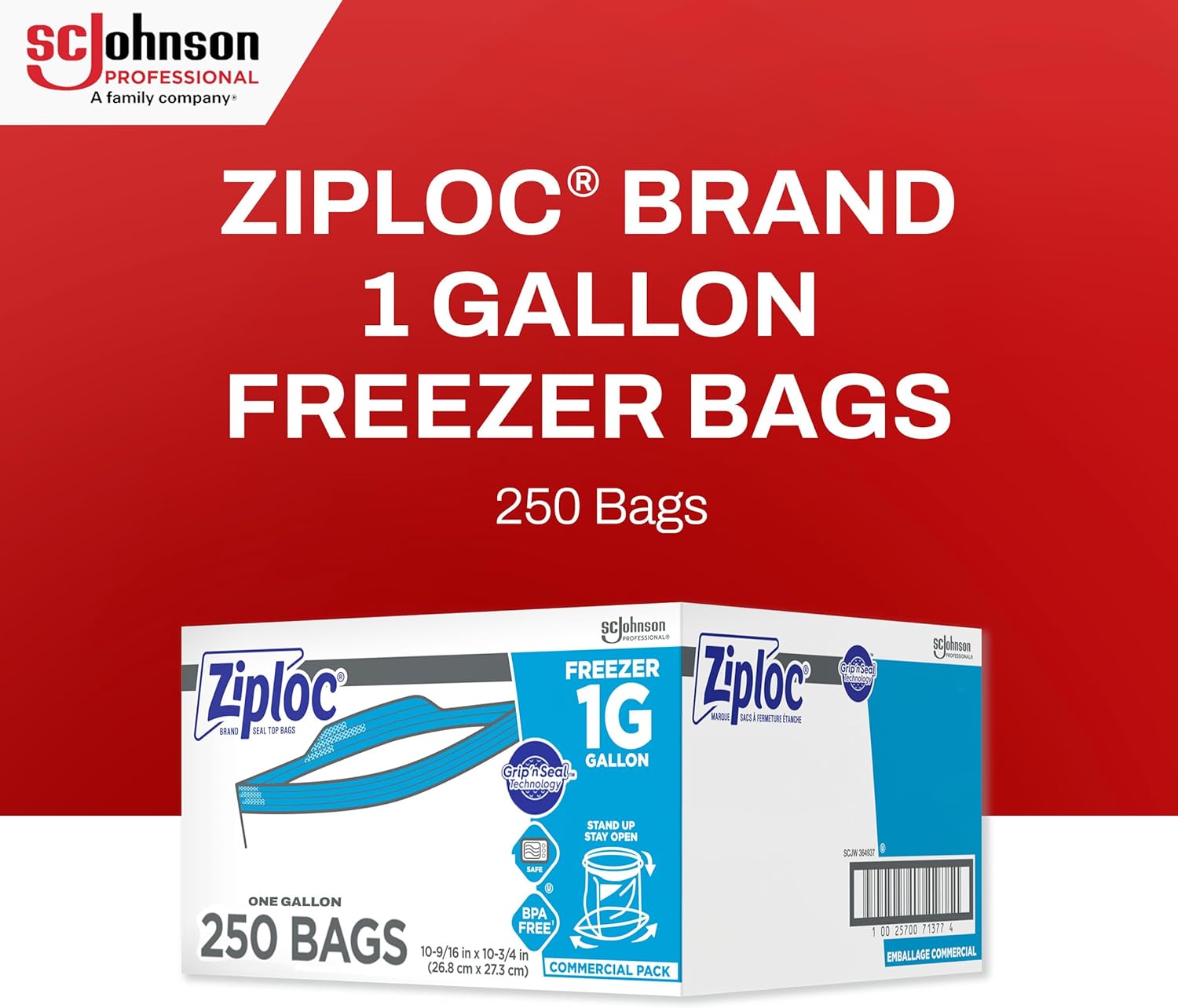 Ziploc® Freezer And Storage Bags, 1 Gallon, Box Of 250 Bags