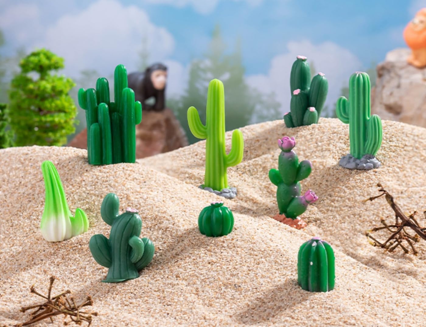 12 Pieces Mini Cactus Figurine Miniature Decorative for Desktop Garden Plant Pots Cute Small Cactus Figures Landscape Desert Decor