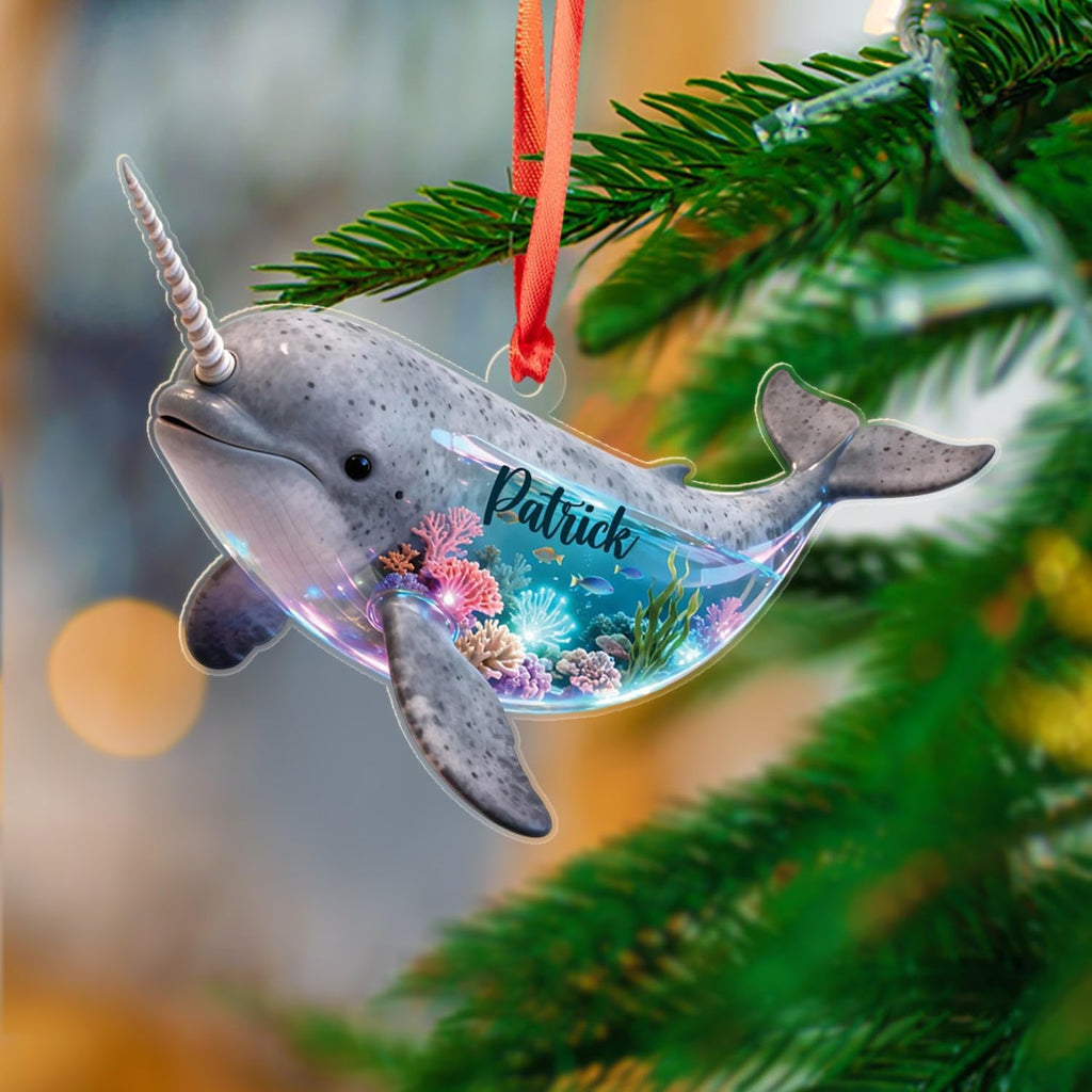 Customized Narwhal 2D Flat Acrylic Ornament Christmas 2025, Baby Narwhal First Ornament, Gift for Ocean Lover, Personalized Ocean Animal Lover Ornaments with Name, Narwhals Sea Animal Keepsake