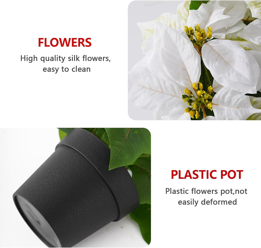 Poinsettias Artificial Christmas Flowers Tabletop 2 Pack Small Poinsettia Plant Artificial 9 Inch Faux Winter Flowers for Xmas Ornament Porch Home Garden Decorations(Cream)