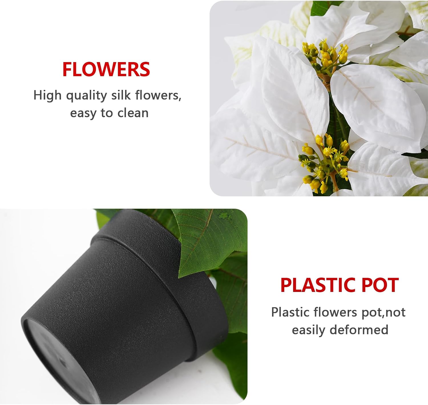 Poinsettias Artificial Christmas Flowers Tabletop 2 Pack Small Poinsettia Plant Artificial 9 Inch Faux Winter Flowers for Xmas Ornament Porch Home Garden Decorations(Cream)