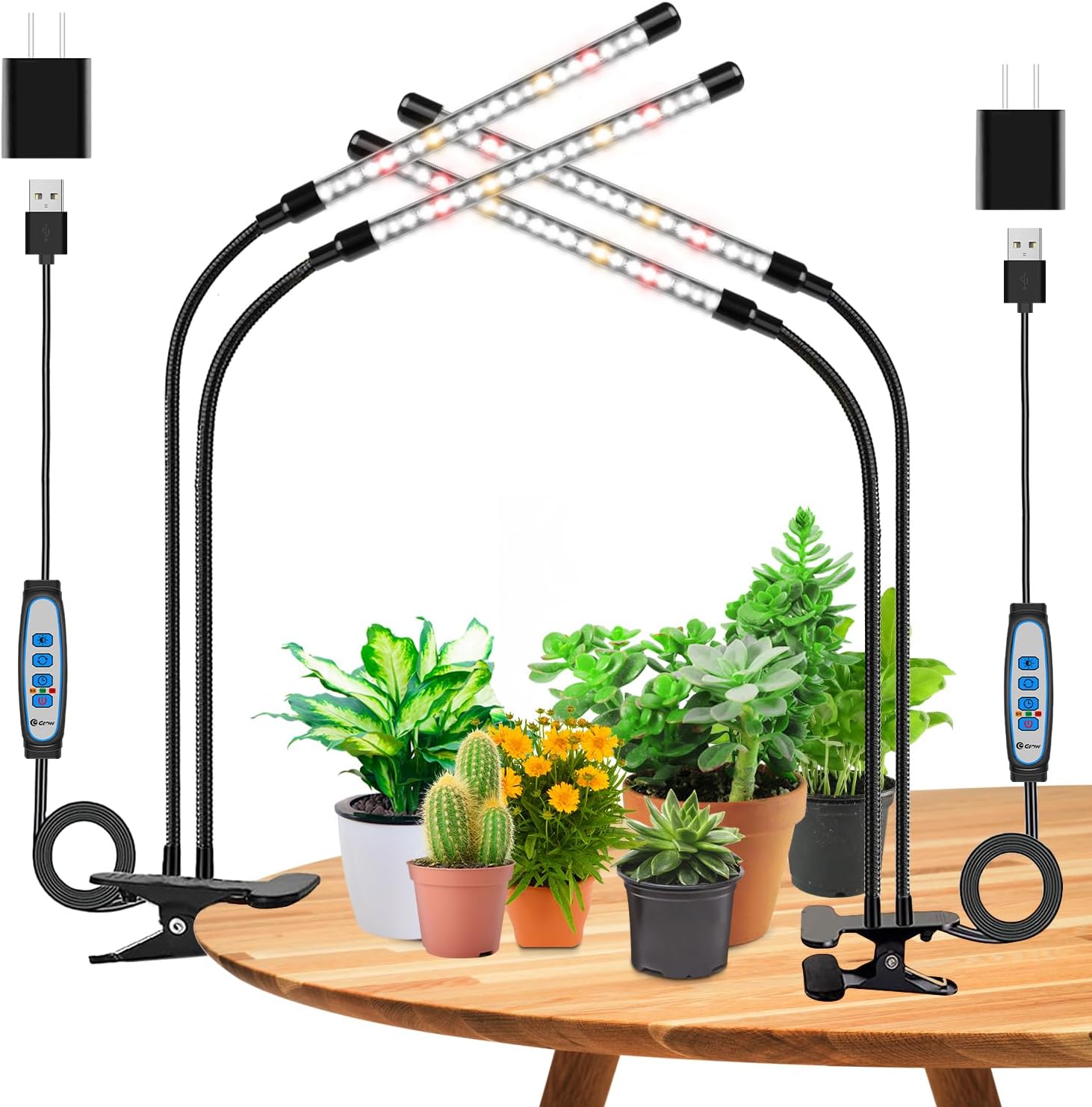 Wolezek Grow Lights for Indoor Plants, 2 Pack 6000K LED White Plant Grow Lights Indoor, Full Spectrum Grow Lamp with Clip, Auto ON & Off Timer 6/12/16H, 3 Modes, 5-Level Dimmable Brightness
