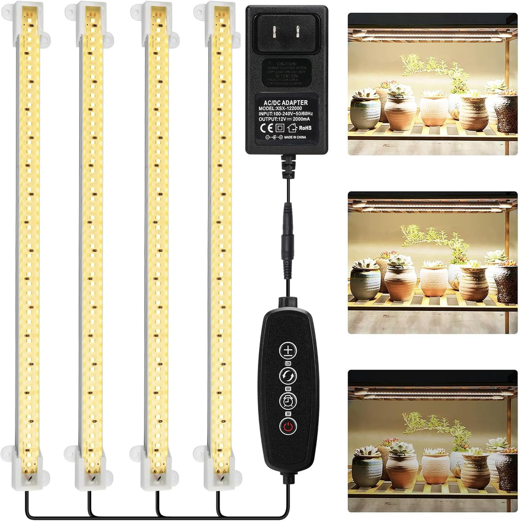 Mosthink Grow Lights for Indoor Plants Full Spectrum, 5500K LED Grow Lights Strips,Plant Lights for Indoor Growing with Auto Timer 3 6 12H,4 Packs in 1