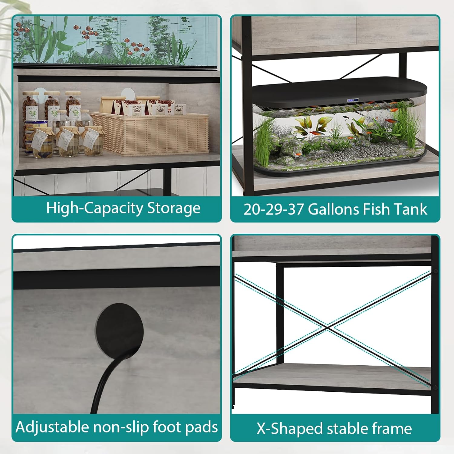 TFK 20-29-37 Gallon Fish Tank Stand, Aquarium Stand with Cabinet Storage for Aquarium Stand, Cabinet for Fish Tank Accessories Storage, Heavy Duty Tank Stand for Home Office Turtle Reptile Tank Stand