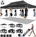 HOTEEL 10x20 Pop up Canopy Tent for Parties, Heavy Duty Easy Setup Tent with 6 Sidewalls, Outdoor Commercial Instant Gazebo for Wedding Event, with Roller Bag & Sand Bags, Black(Hexagonal Frame)