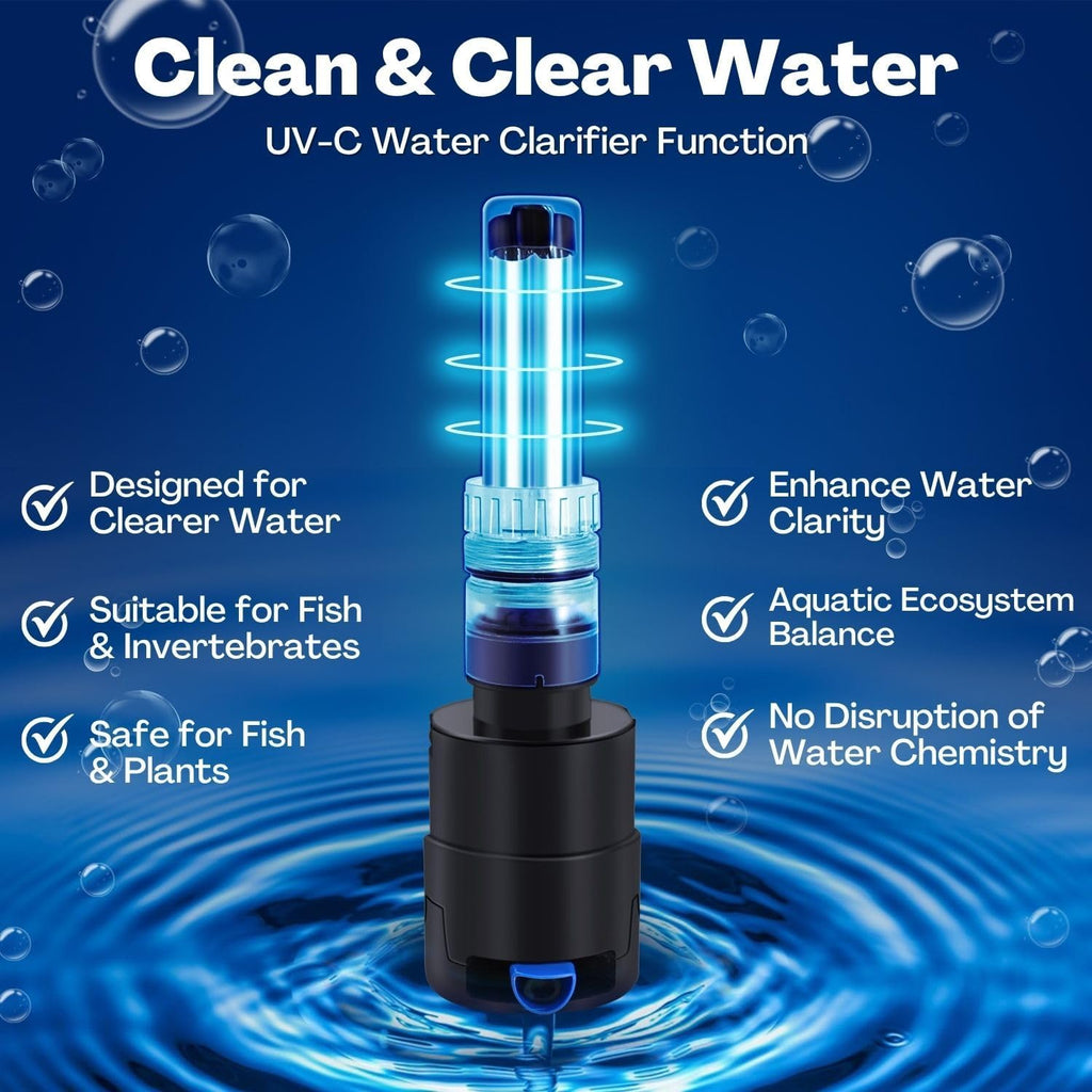 Flexzion Aquarium Filter U-V, 200 Gallon Fish Tank Filter with U-V Light for Green Control Cleaning, 200GPH Submersible Aquarium Pump for Turtle Tank, Freshwater Crystal Clear & Saltwater