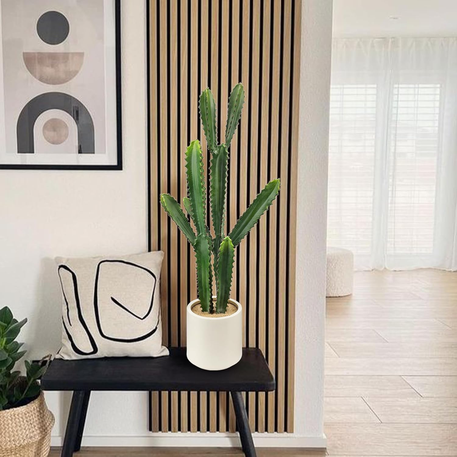 DILATATA 32.5" Tall Fake Cactus Plant Decorative Potted 'Euphorbia Accruensis' - Large Artificial Cactus for Home, Garden, Office Decor - Housewarming Gifts