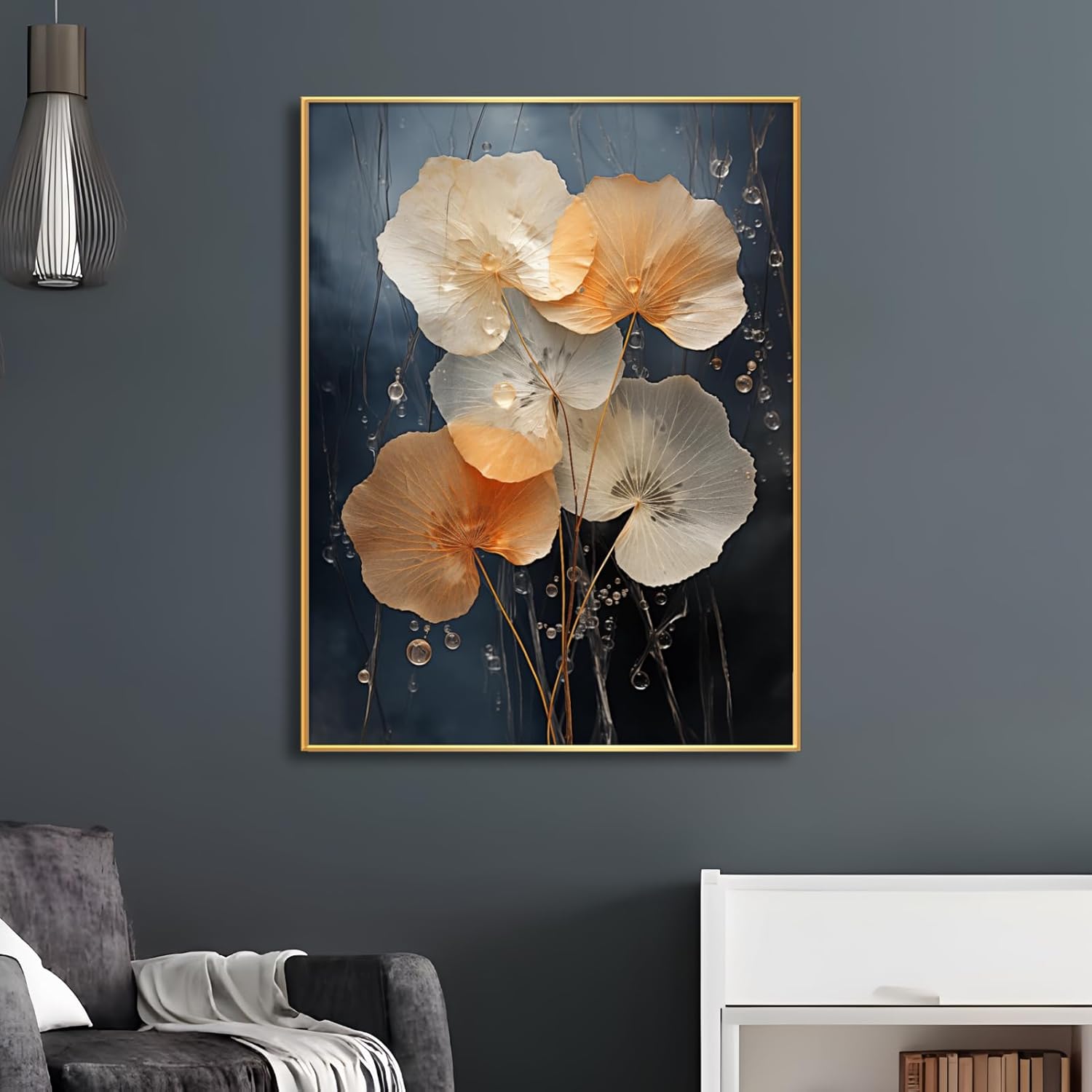 Botanical Leaf Canvas Wall Art, Modern Nature-Inspired Decor for Living Room, Bedroom, Office Ready to Hang (Gradient Glow, 35"Wx47"H/90x120cm, Gold Frame)