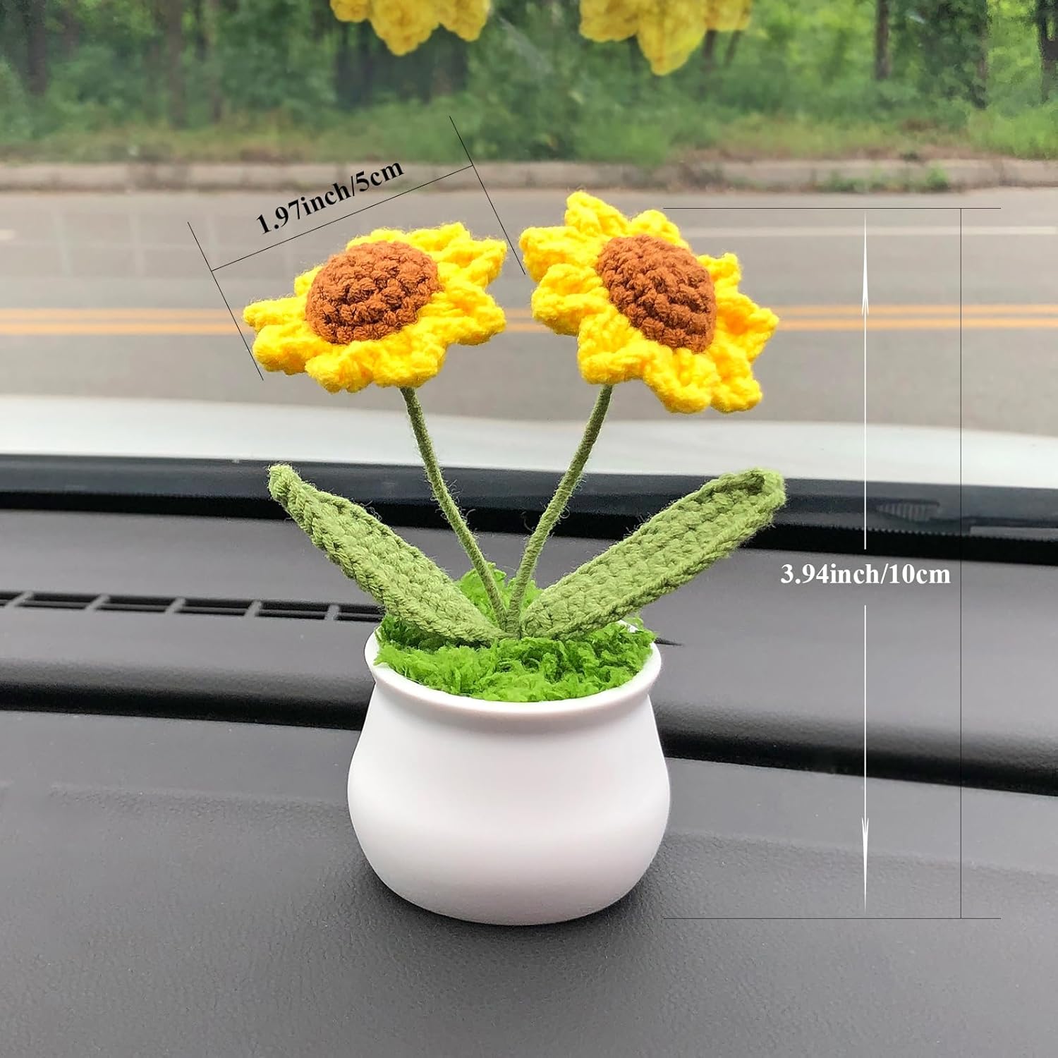 Crochet Flowers Cute Little Potted Flower, Gift for Birthday, Teacher’s Day, Graduation, Anniversary, Christmas, Decor for Car Dashboard,Home Office Decoration (Sunflower)