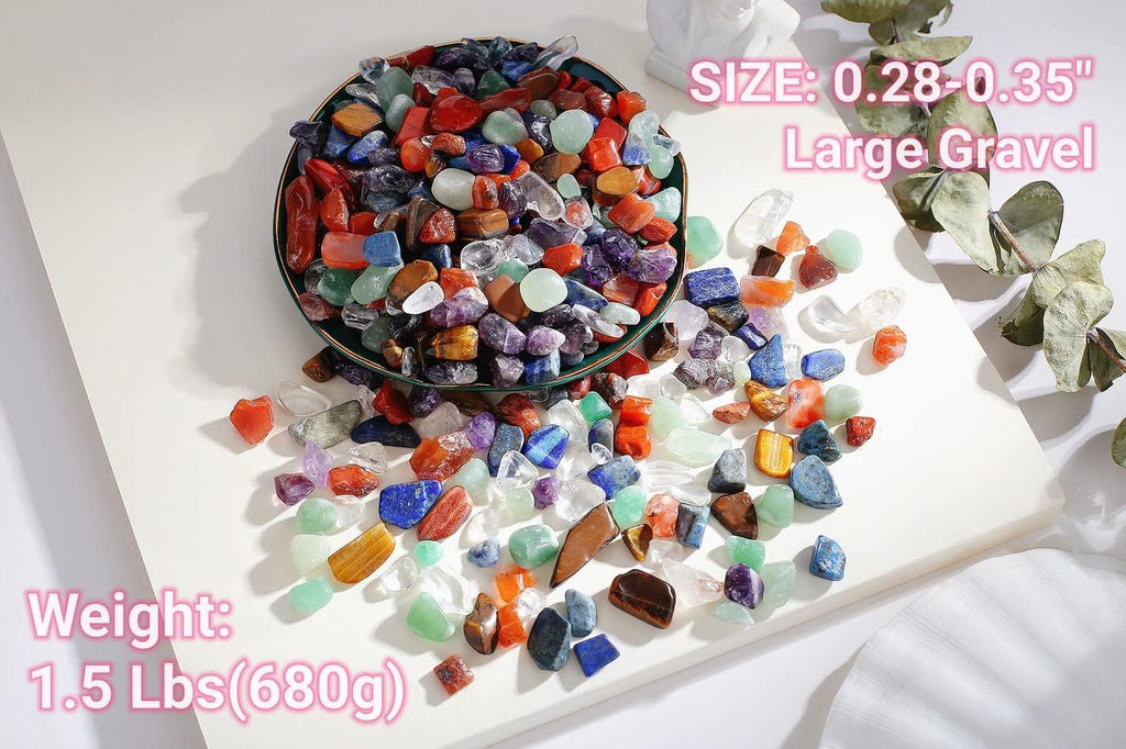 QINJIEJIE 1.5lbs 680g Chakra Crystals Tumbled Stones Polished Rocks Chips Stone Crushed Crystal Healing Natural Gem Gravel Home Decoration Aquarium Tank Plants Vase Filler Landscape Bottom Ornament