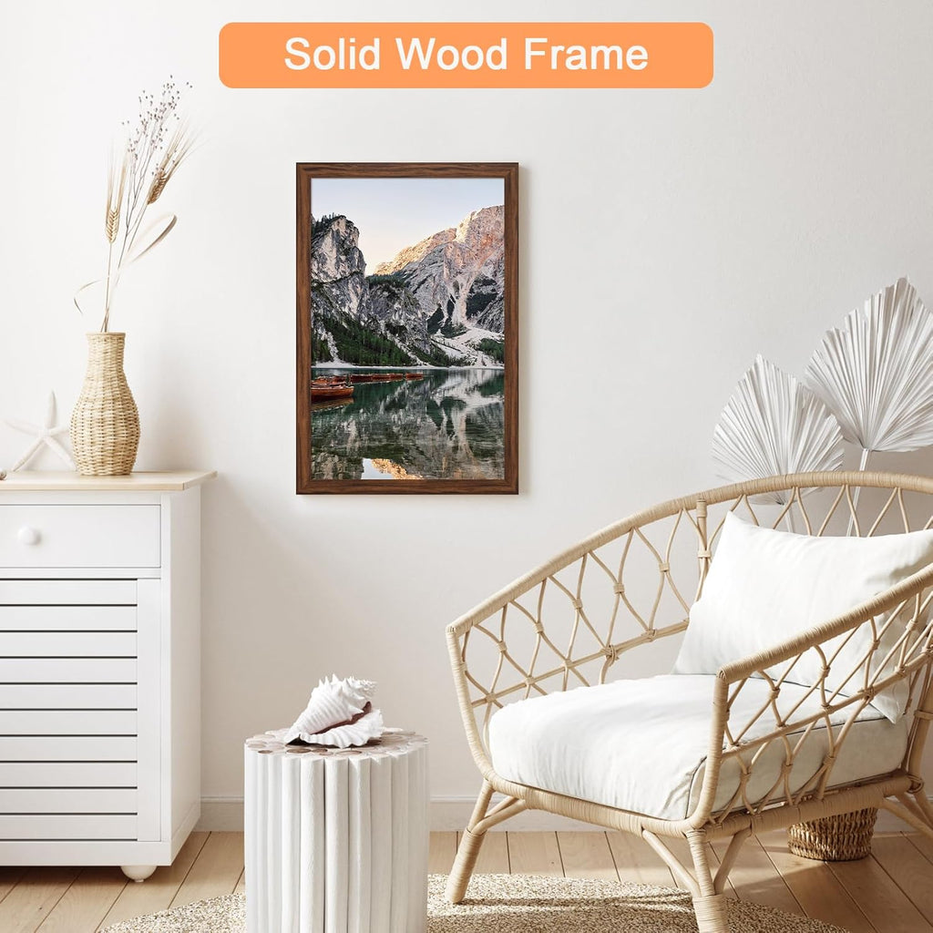 14x22 Wood Frame Brown, Rustic Natural Wooden 22x14in Poster Picture Frame, Distressed 14 x 22inch Woodgrain Gallery Photo Frame with HD Plexiglass, Horizontal Vertical Wall Mounting Display 1pcs