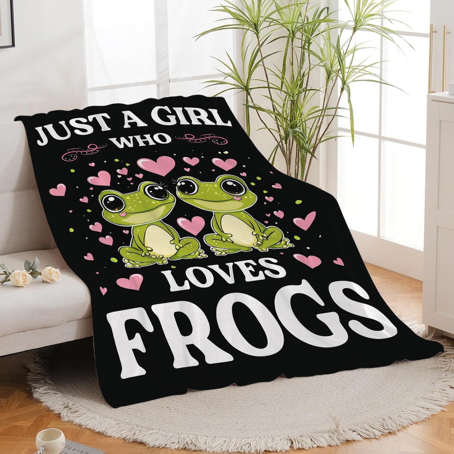 Frog Blanket Just A Girl Who Loves Frogs Cute Cartoon Frog Throw Blanket Gifts for Girls Boys Kids Women Men Adults Super Soft Cozy Plush Fluffy Fuzzy Fleece Blanket Home Decor 60''X80''