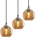 Amber Glass Pendant Lights Kitchen Island Globe Pendant Light Fixtures Modern Pendant Lighting for Bedroom Living Dining Room Light Fixture (5.9 in, 3 Pack)