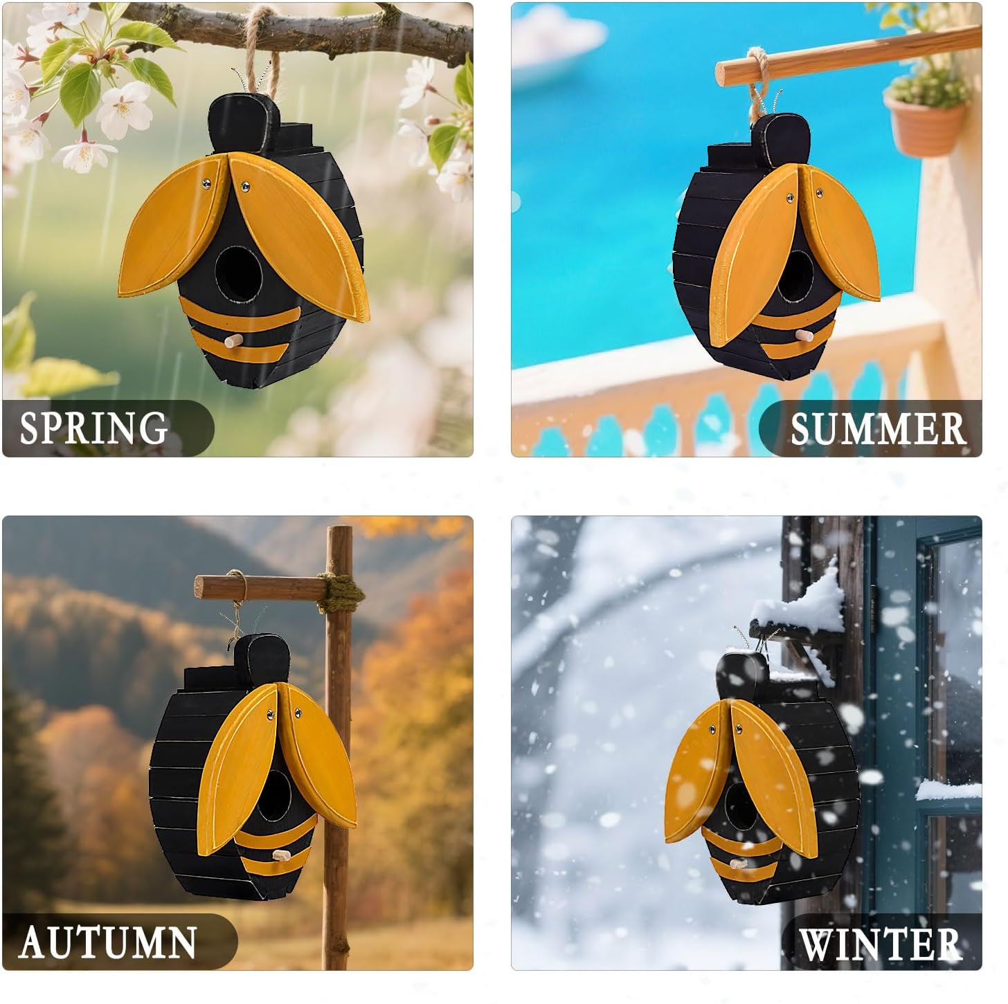 Bird Houses for Outside, Bee-Shaped Birdhouse Attracts Wild Birds (Bluebirds, Finches, Cardinals), Durable Wood Bird House with 4 cm Entrance Hole,Unique Garden Decor,Weather-Resistant