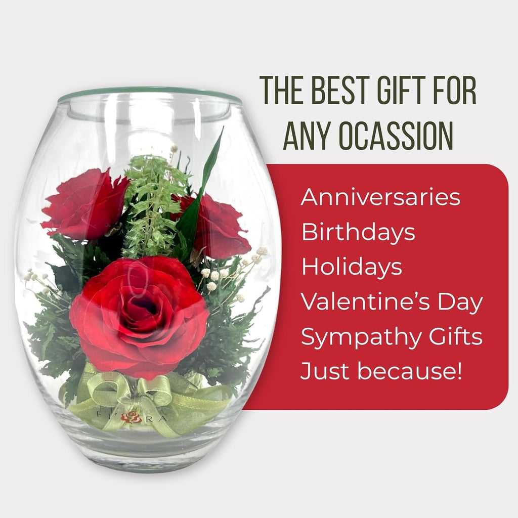Fiora Flower | Long Lasting Real Roses in a Sealed Vase | Lasts up to 5 Years | Unique Present Gift