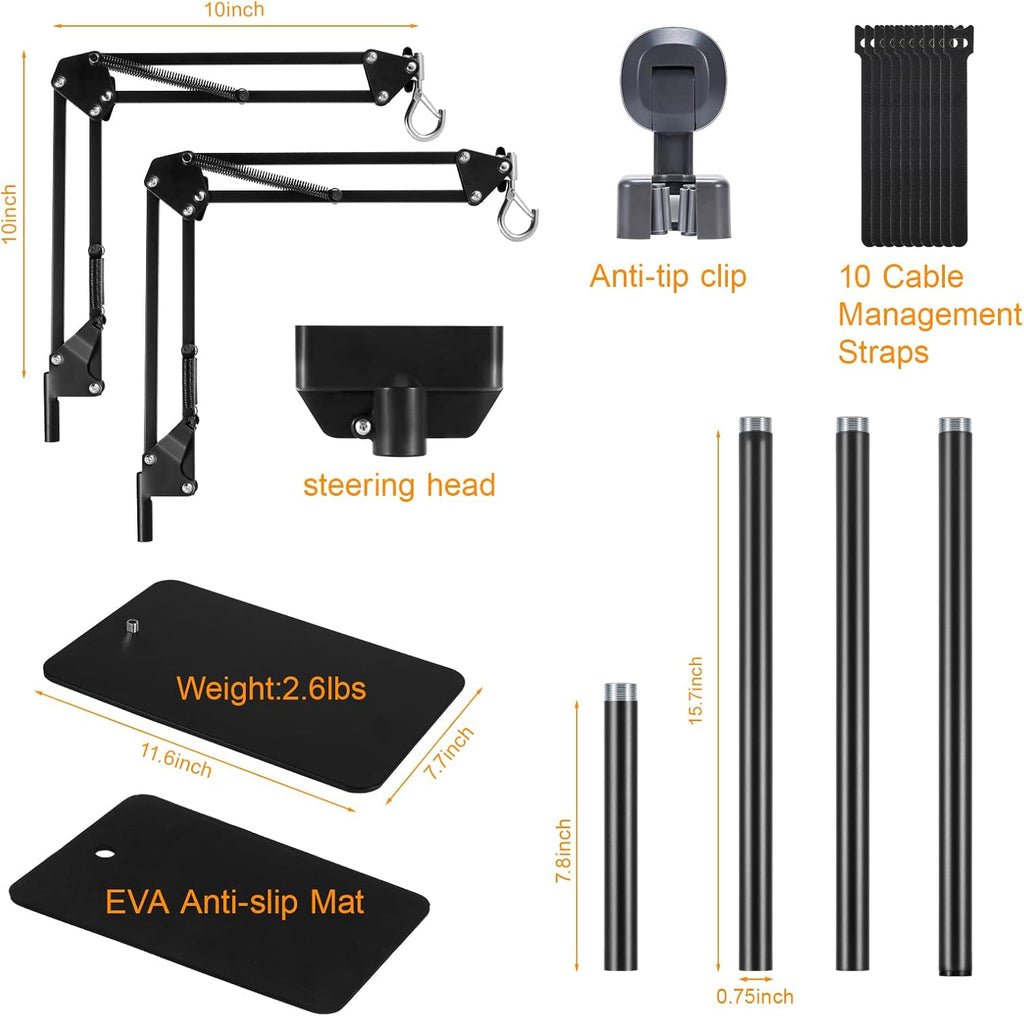 Dual Reptile Heat Lamp Stand, Adjustable Reptile Light Stand (15.7-74.3inch) with 360° Swing Arm and Anti-tip Clip, Lamp Holder for Terrarium, Amphibians Cage and Plants