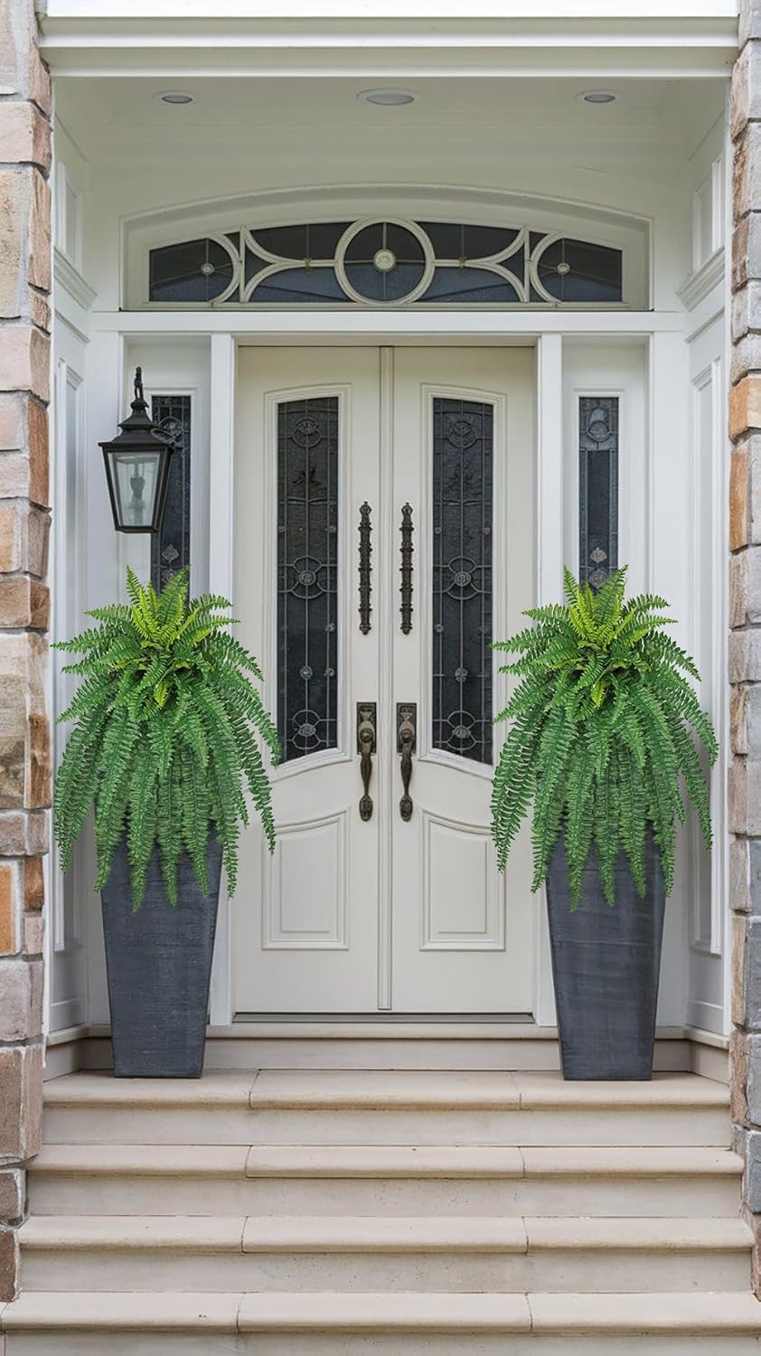 Ferns Fake Plants 50 Fronds Artificial Plants Outdoor 35" Long Fake Fern Look Real Large Plant Artificial Ferns Potted | Hanging Boston Fern | Fake Plant Shrubs for Home Garden Porch Farmhouse Decor