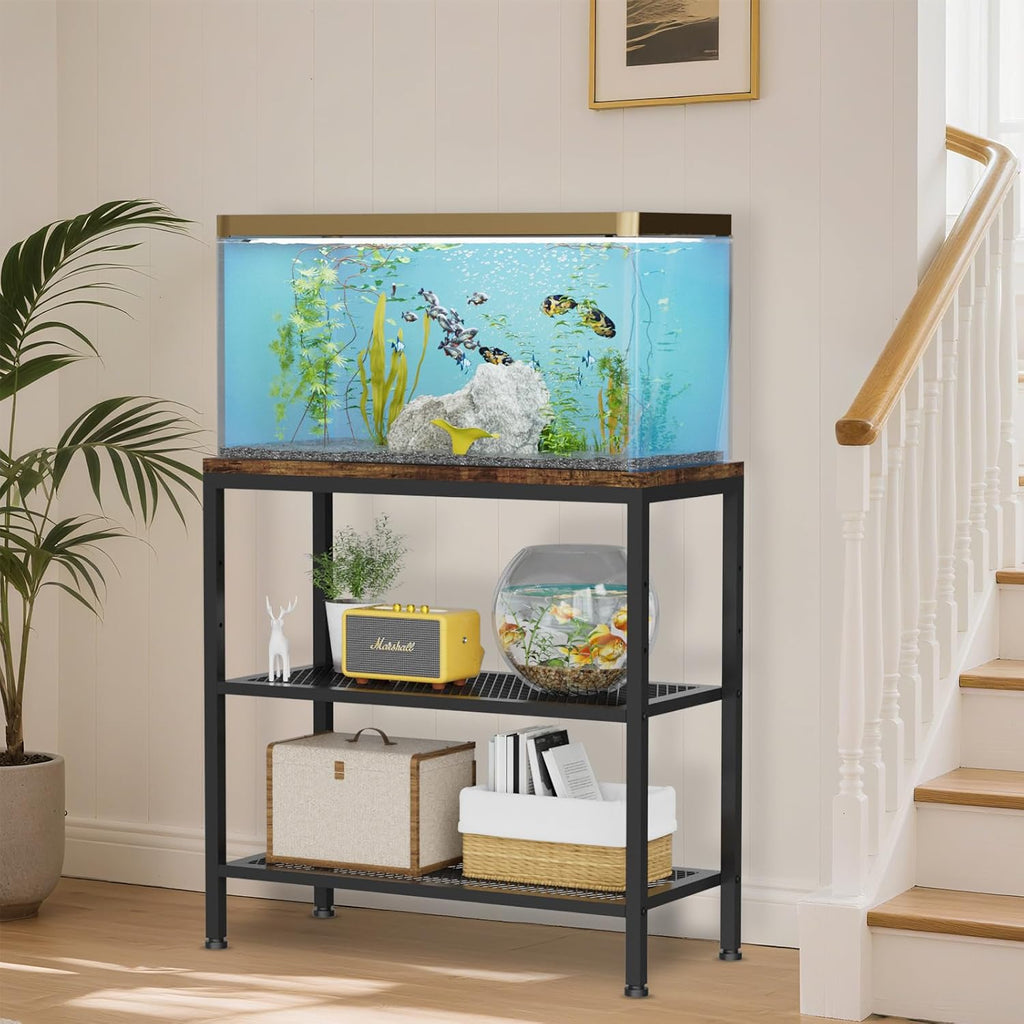 20-29 Gallon Fish Tank Stand, 3-Tier Adjustable Large Aquarium Stand, Metal Reptile Breeder Turtle Terrarium Rack Plant Shelf for Home Office, Load 350lbs, 30.7" L x 13.77" D x 31.51" H, Black