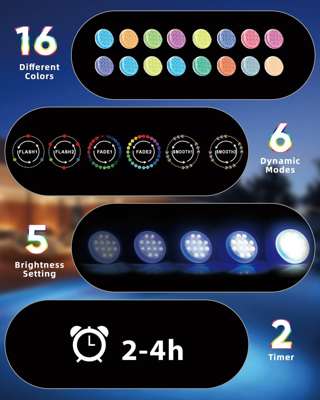 Pool Lights, Rechargeable Submersible LED Lights with Remote, IP68 Waterproof 16 Color Changing Floating Lights, Built-in Magnet Underwater Lights for Fountain, Pond, Aquarium