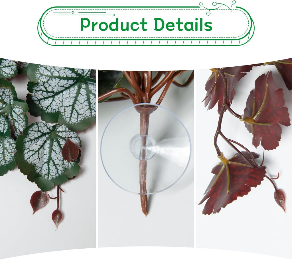Dsoar 3 PCS Reptile Plants Artificial Hanging Plants with Suction Cup Pets Habitat Climbing Decorations Amphibian Terrarium Fake Plants