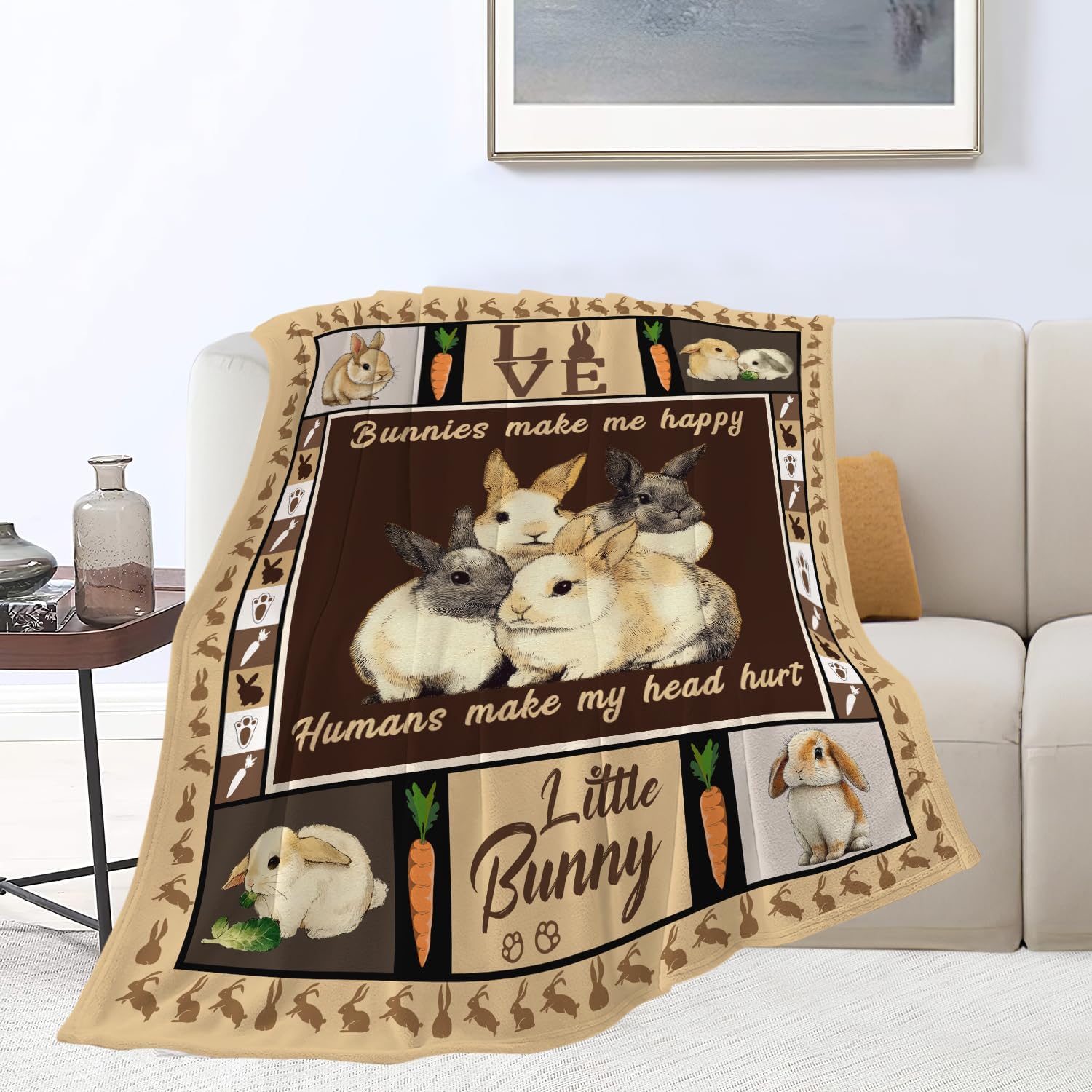 Bunny Throw Blanket Rabbit Bunny Stuff Gifts for Kids Girls Boys Adults Women Men Soft Cozy Warm Plush Fluffy Fuzzy Fleece Blanket 40''X50''