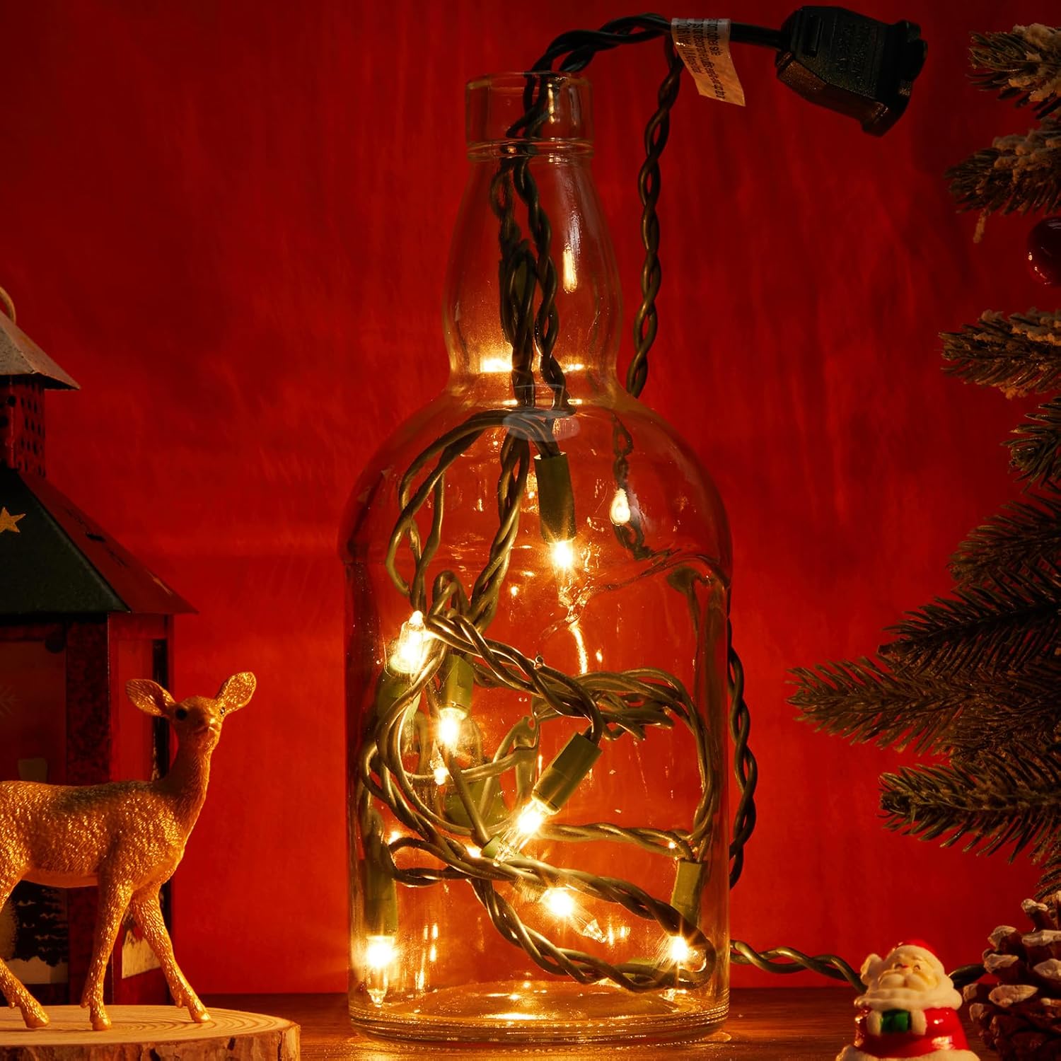 Mini Christmas Lights String Warm White Vintage Short Strand String Lights, Clear Bulbs Wire Fit Light up Christmas Decorations(10 Bulbs Connectable,6.5ft,6.5ftgreen)