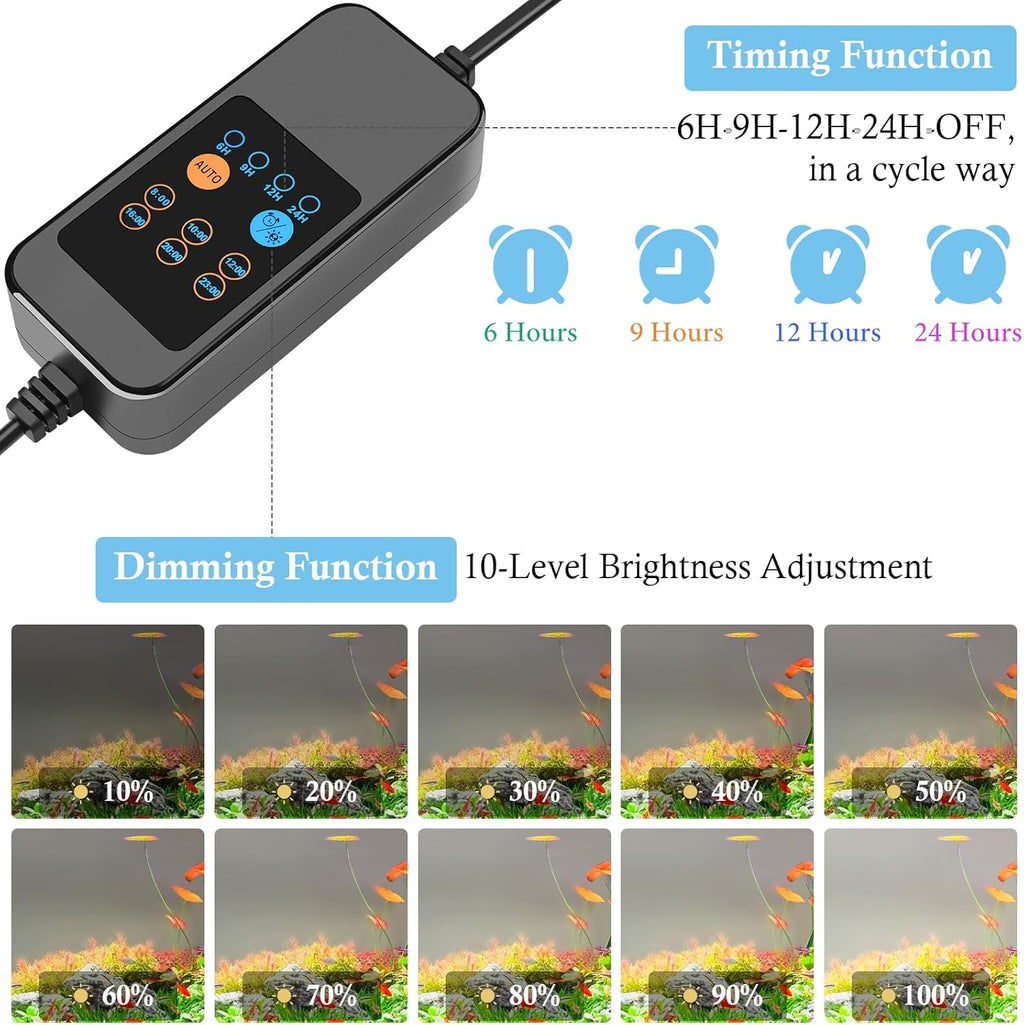 HITOP 24-30in Plant Growth Aquarium LED Light with Timer, Full Spectrum Auto 24/7 Lighting Cycle& 10-Level Brightness Adjustment, Fish Tank Light with Extendable Brackets