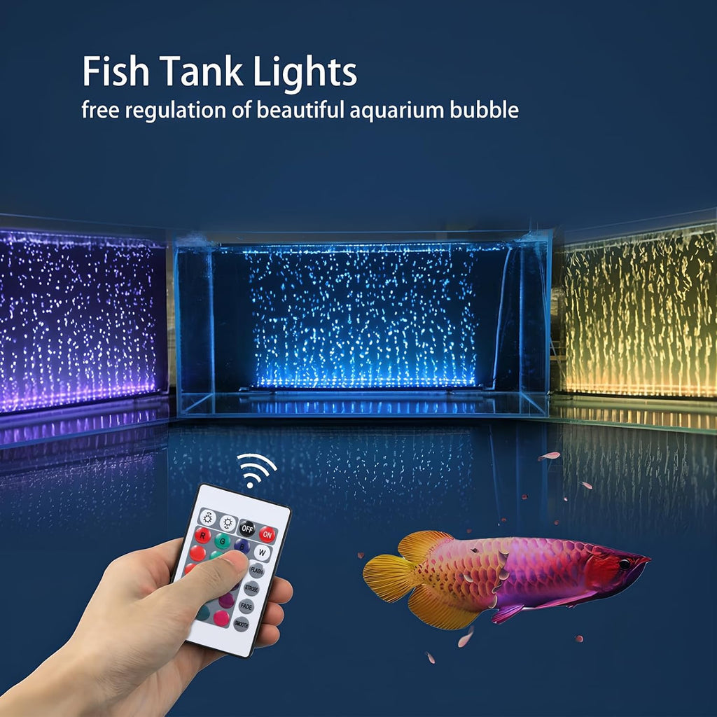 Submersible Aquarium Light:Fish Tank Light with Air Bubble Hole-RGB Color Changing Brightness Adjustable IP68 Waterproof Remote Control LED Light for Aquarium Fish Tank 12 inch