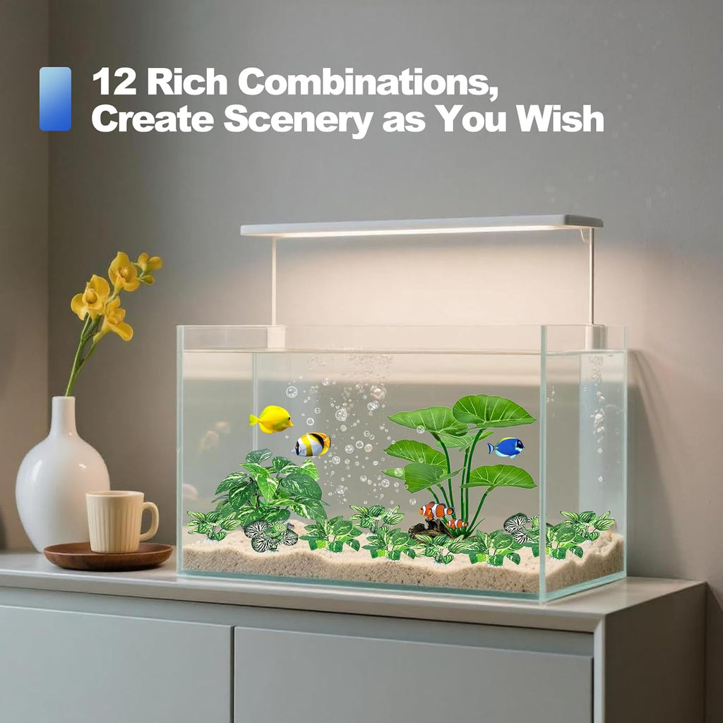 CousDUoBe 12 Pcs Betta Fish Tank Decor，Silk Aquarium Plants Green Fish Tanks Decoration Plants, Aquarium Decorations Green Plants