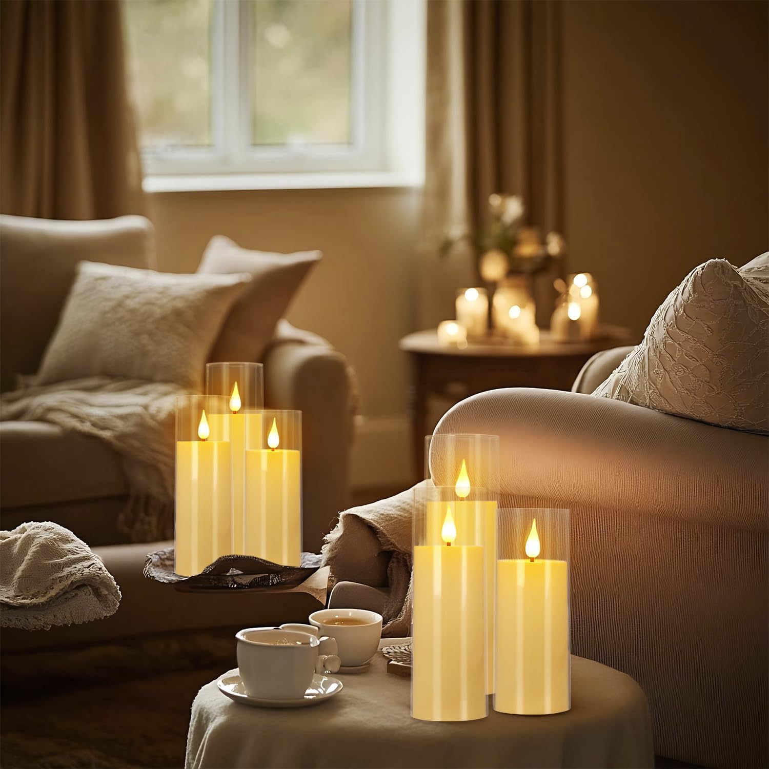 Flickering Flameless Candles Battery Operated with Remote,Led Pillar Candles with Realistic Moving Wick Candles for Halloween,Christmas,Home Decor Pack of 24 (D2.2 xH 5" 6" 7")(Ivory)