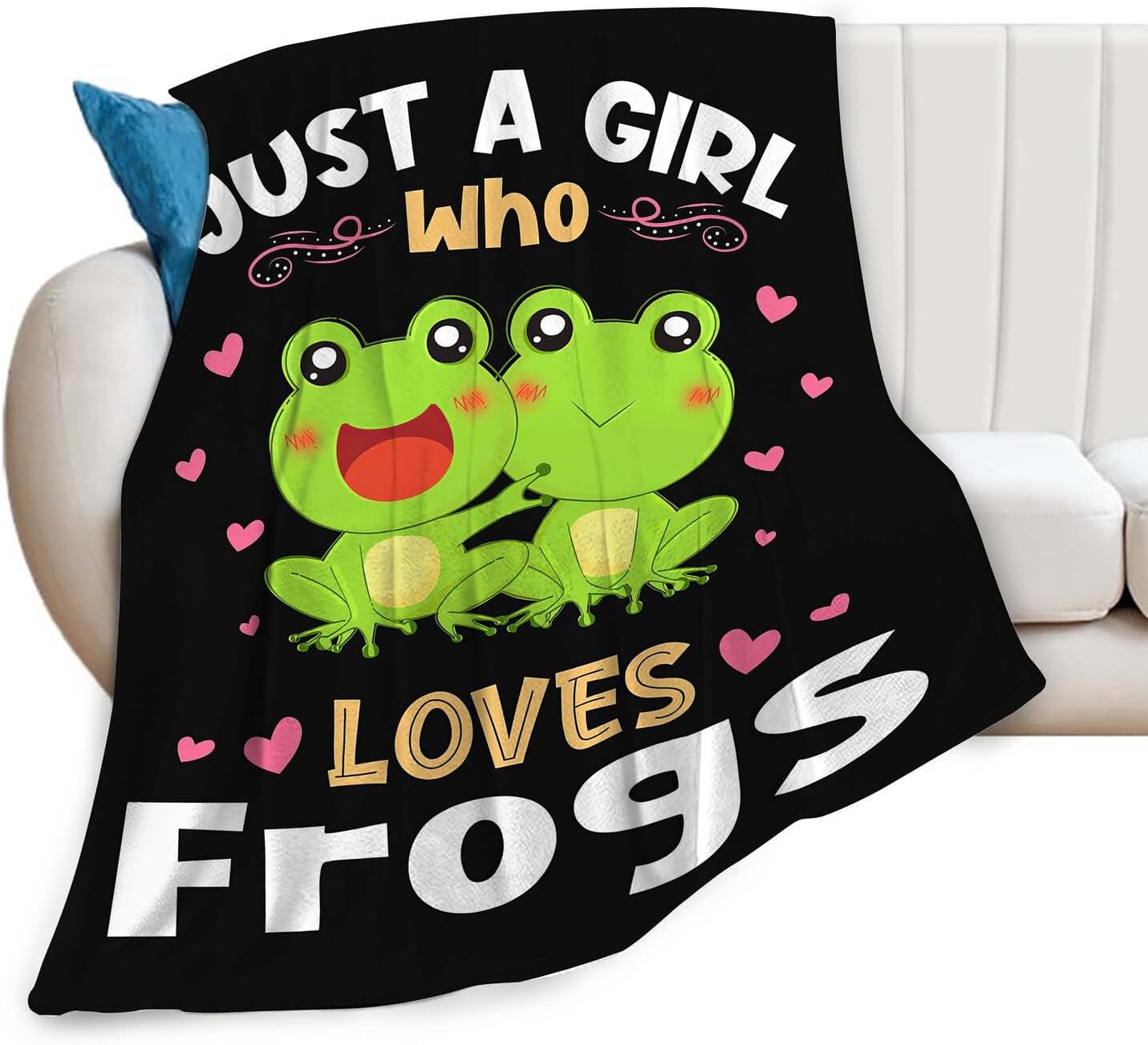 Frog Blanket Just A Girl Who Loves Frogs Cute Cartoon Frog Throw Blanket Gifts for Girls Boys Kids Women Men Adults Super Soft Cozy Plush Fluffy Fuzzy Fleece Blanket Home Decor 40''X50''