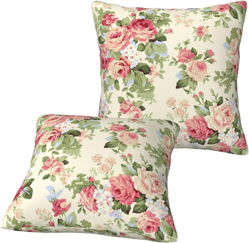 Vintage Roses Floral Throw Pillow Covers Set of 2 Ultra-Soft All-Season Pillow Shams with Hidden Zipper,Durable for Sofa Bed Car Decor & Gift 18x18IN