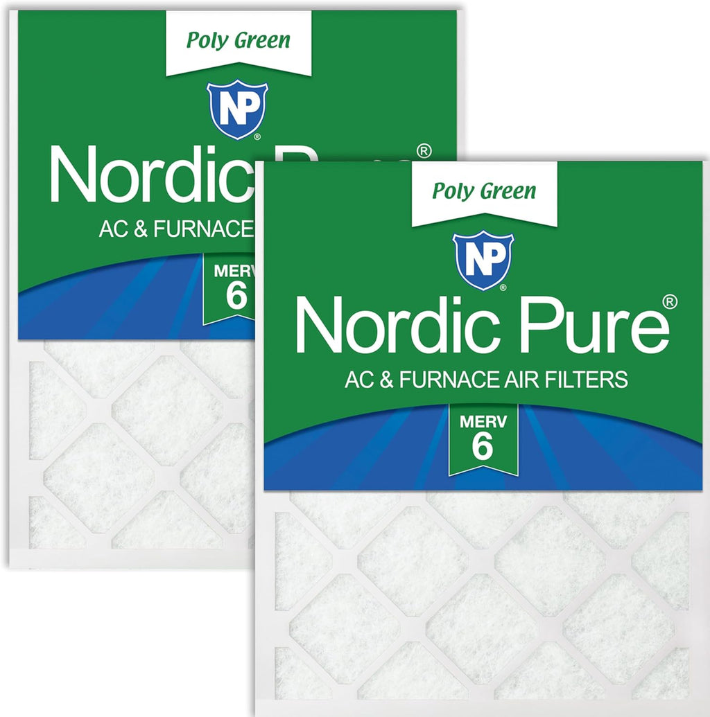 Nordic Pure 20x25x1 (Actual Size: 19 1/2 x 24 1/2 x 3/4) Poly Green MERV 6 AC Furnace Air Filters – Reduces Dust, Pollen, Pet Dander & Allergens – 2-Pack