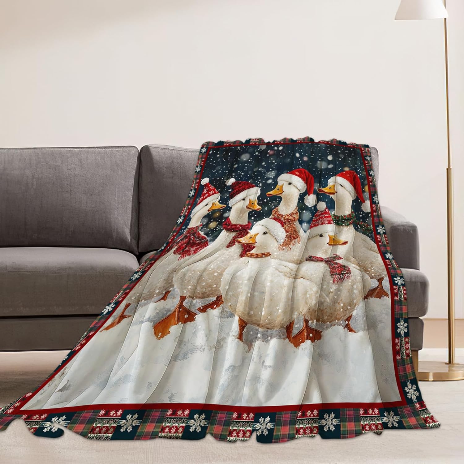 Christmas Duck Blanket Cute Duck Lover Throw Blankets Funny Gifts for Girls Boys Kids Soft Cozy Fleece Plush for Couch Sofa Bed 80"x60"