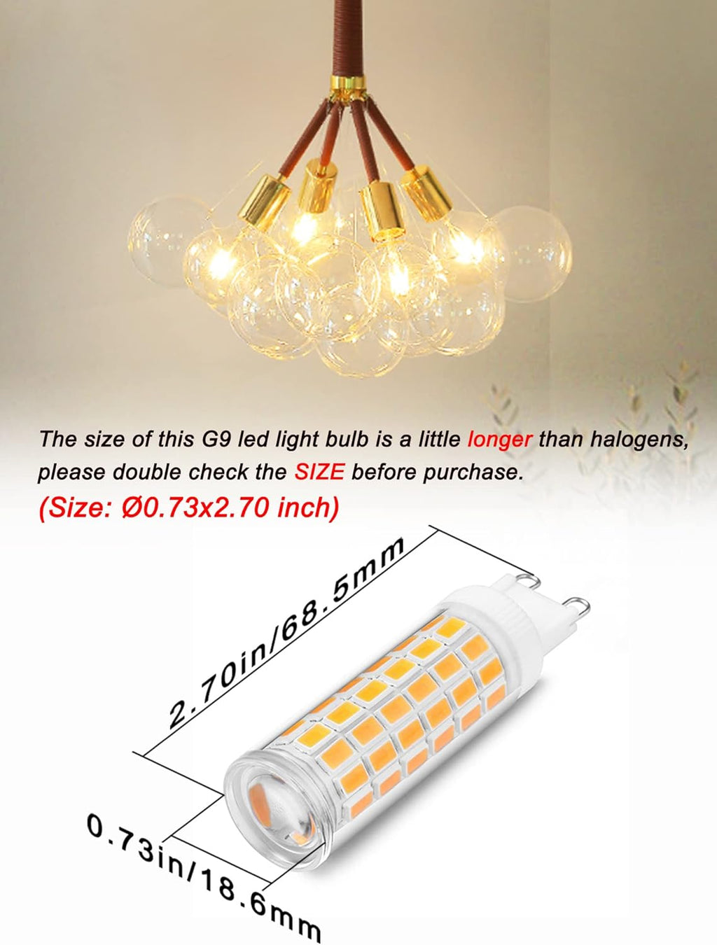 G9 Led Bulbs 75W 80W 100W T4 Clear Halogen Equivalent,1000 lm,3000K Soft Warm White,AC120V G9 8W Bi-pin LED Corn Light Bulb for Chandelier Pendant Wall Ceiling Floor Ligting,Non-flicker,5Pack