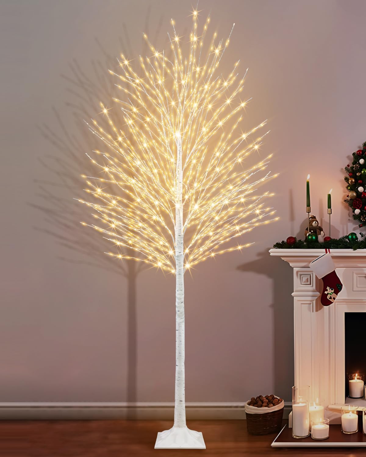 7 FT Lighted Birch Tree, Birch Tree with 1224 LED Lights Artificial Light Up White Birch Christmas Twig Tree with Timer for Indoor Outdoor Wedding Home Yard Mantel Porch Decor