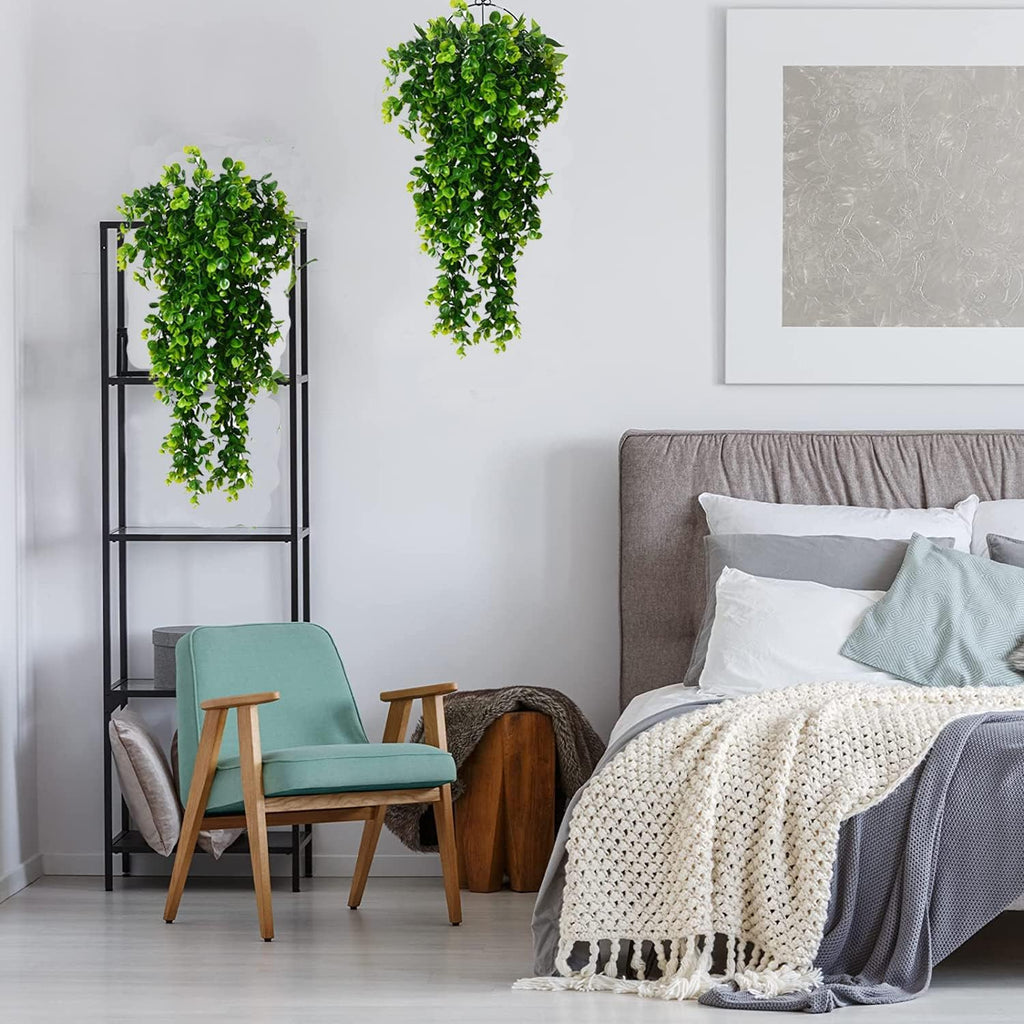 Hanging Fake Plants,4 Pcs Faux Eucalyptus Leaf Greenery Vine Plant Faux Plants Fake Ivy Room Decor Home Garden Wedding Party Indoor Outdoor Decorations (Fake Vines)