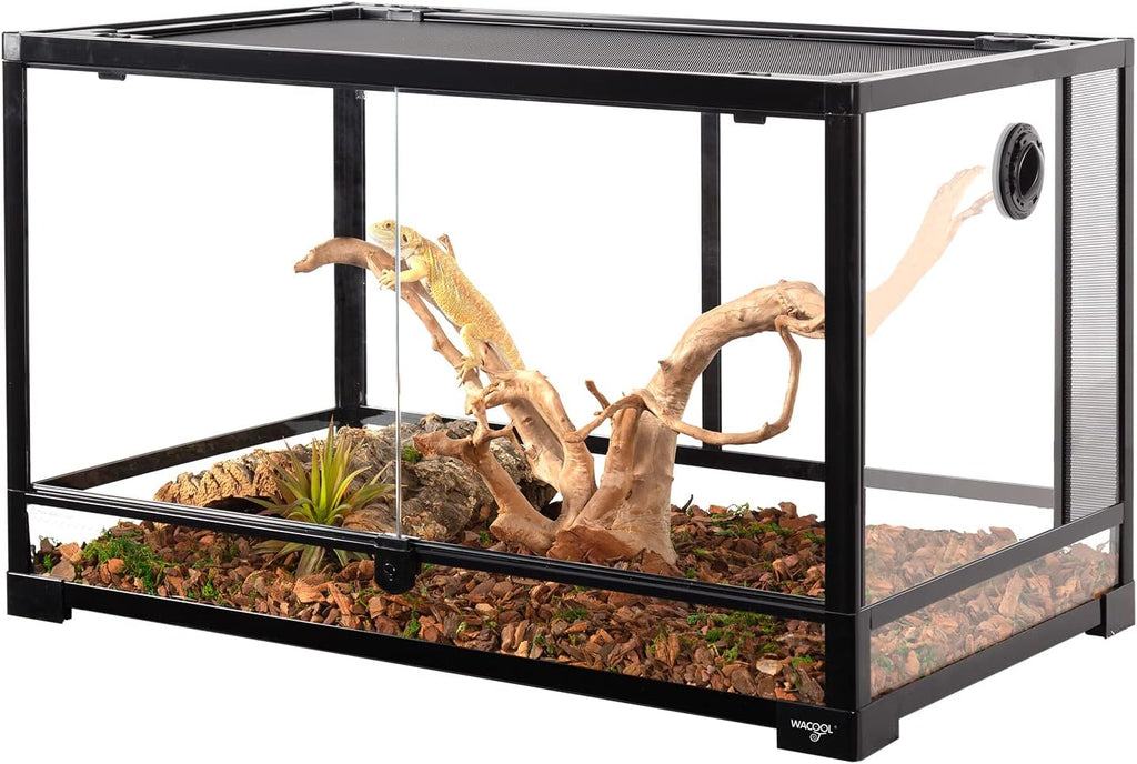 WACOOL Tempered Glass 40 Gallon Reptile Tank, Front Opening Reptile Terrarium 30" x 18" x 18" for Bearded Dragon Gecko Lizard, Top Screen Ventilation & Anti Escape Lid