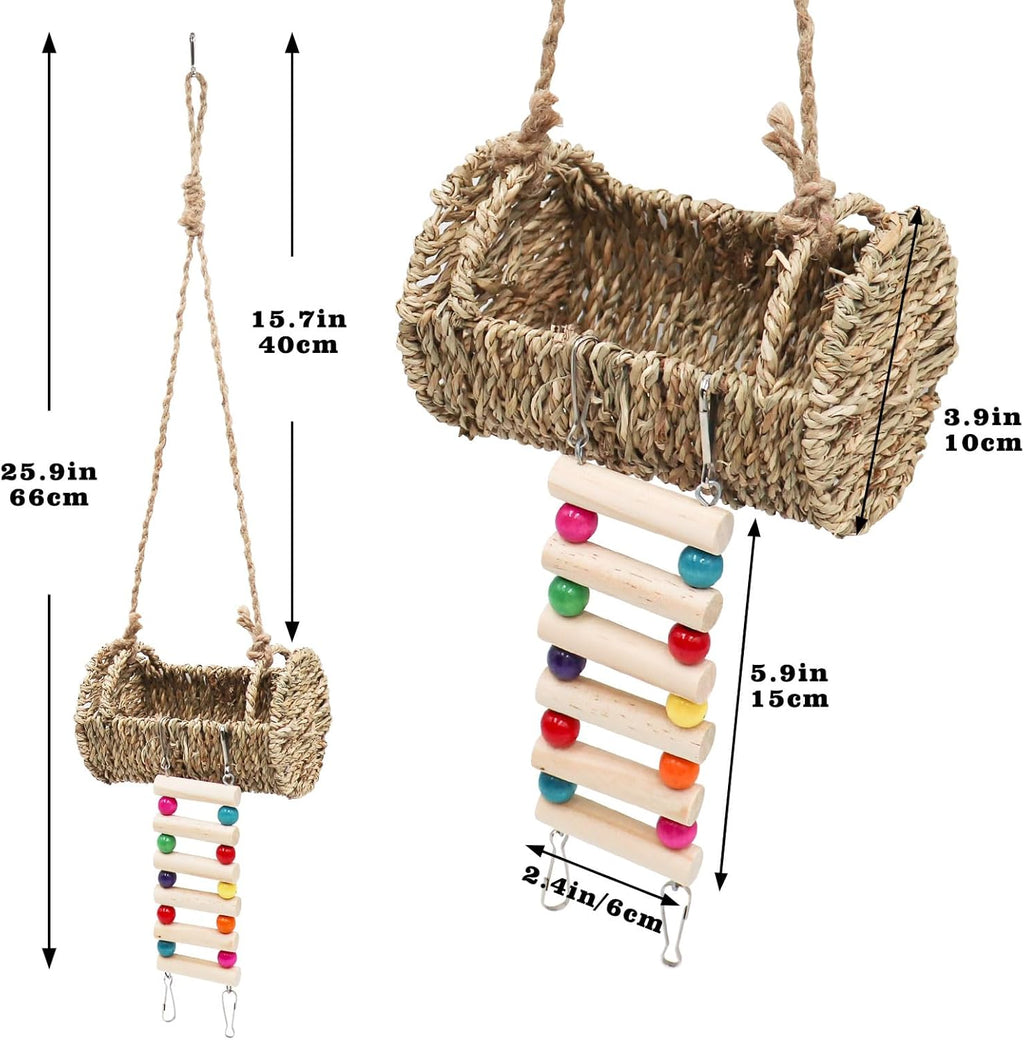 Hermit Crab Hideout with Ladder, Wooden Hermit Crab Climbing Toys, Aquariums Ladder Bridge Ramp Toy, Small Animals Tank or Cage Accessories, Habitat for Hermit Crab Hamsters Rats Birds Parrots