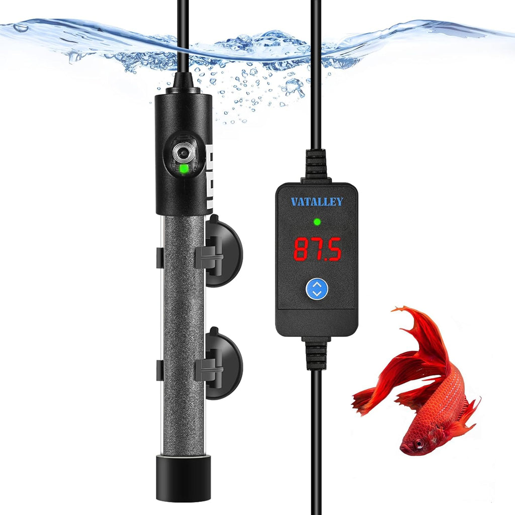 Mini Fish Tank Heater for Aquarium: 50W/100W/200W/300W/500W Submersible Betta Turtle Heaters with Accurate Temperature LED Digital Display - Overheating and Off-Water Protection for 10-20 Gallon