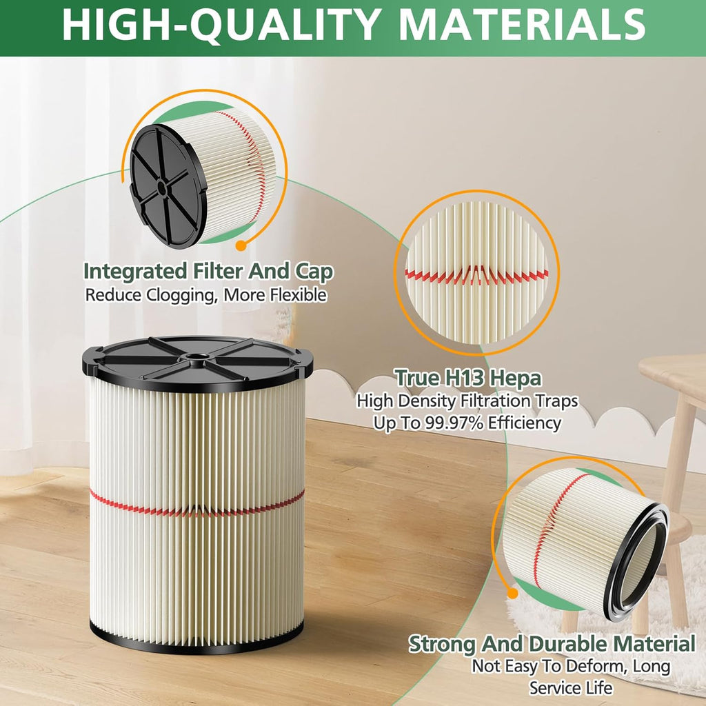 2Pack Replacement Filter For Craftsman ‎CMXZVBE38754 Red Stripe General Purpose Wet Dry Vac Replacement Filter Fit for 5 to 20 Gallon Shop Vacuums Part #009-38754