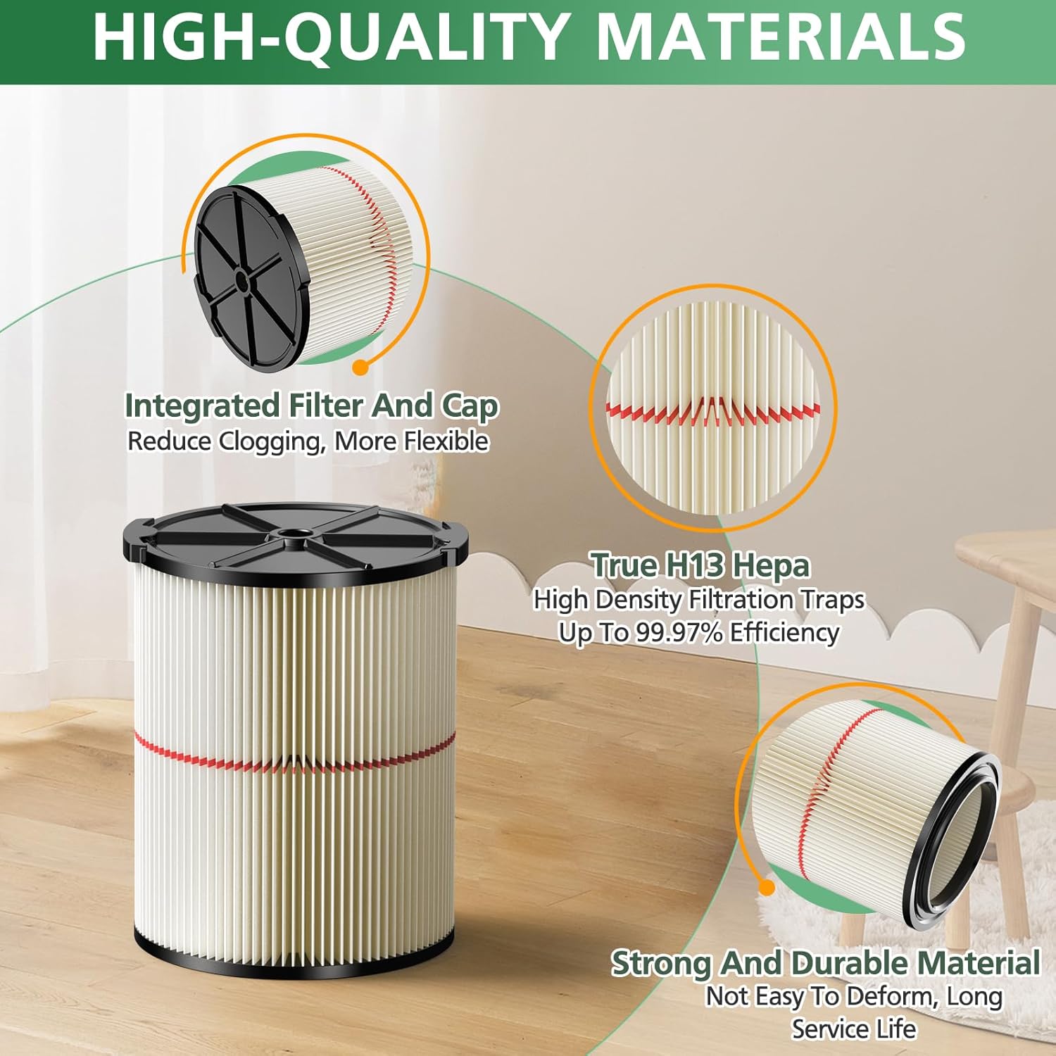 2Pack Replacement Filter For Craftsman ‎CMXZVBE38754 Red Stripe General Purpose Wet Dry Vac Replacement Filter Fit for 5 to 20 Gallon Shop Vacuums Part #009-38754