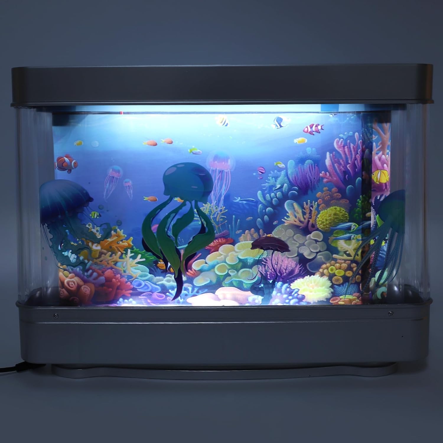 Tyenaza Fake Fish Tank Lamp with Moving Fish, LED White Light USB 5V Plug in Artificial Aquarium Lamp for Desktop Bedroom