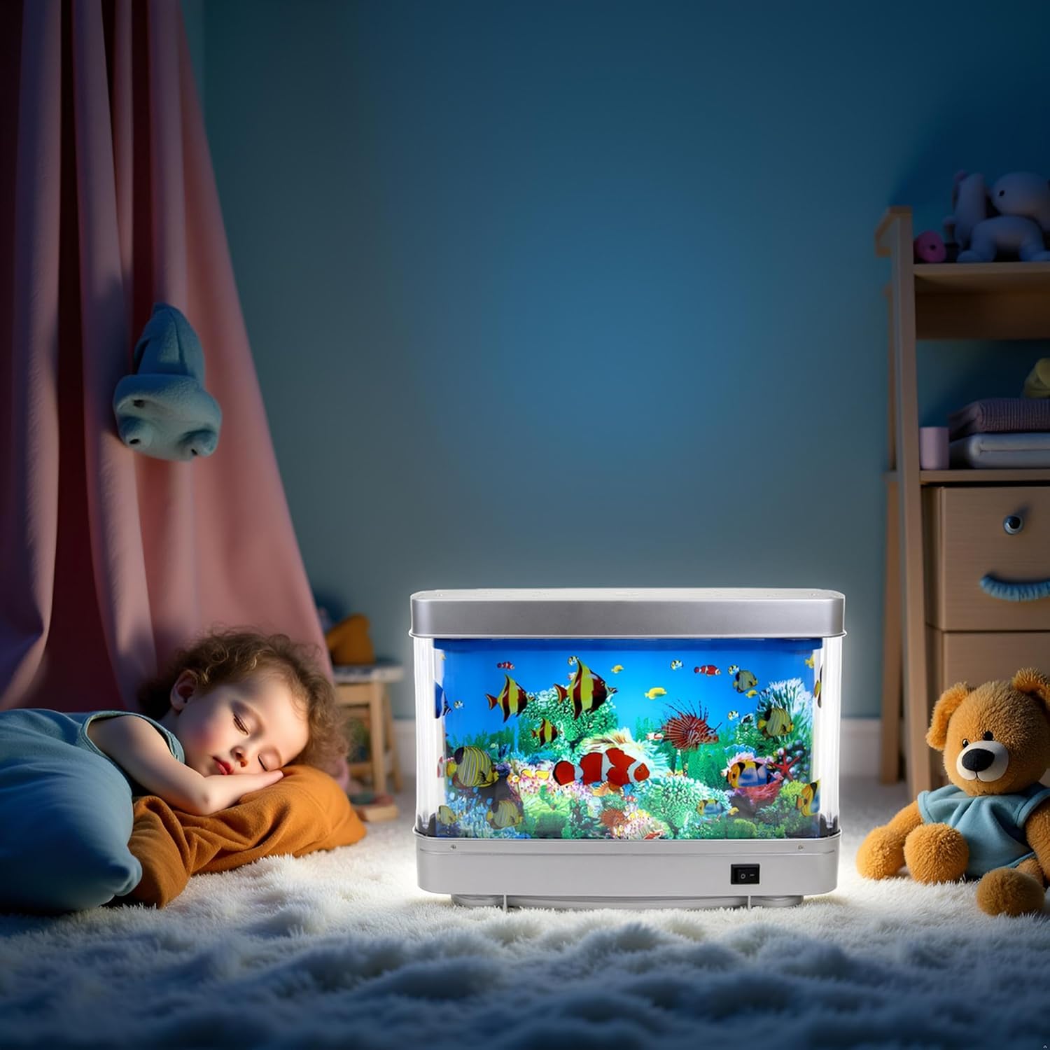 Lightahead Sensory Artificial Aquarium Lamp – LED Virtual Fake Fish Tank with Moving Marine Life Animation Ocean in Motion– Relaxing Ocean Scene Night Light for Kids and Adults (Marine Life A)