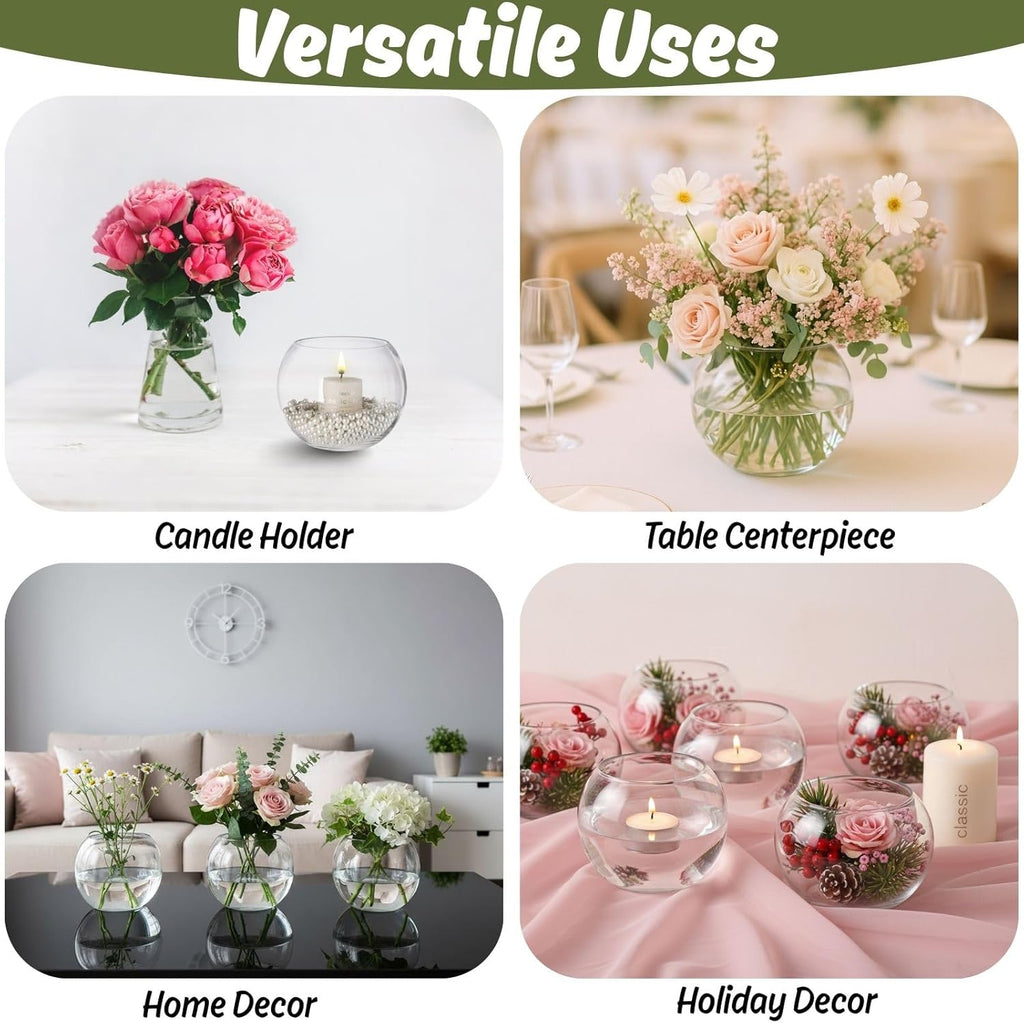YOUEON 4 Pcs Small Glass Bubble Bowl Vases 6" W x 4.5" H, Round Floating Candle Holders, Glass Terrarium Bowls, Globe Flower Vase Centerpiece for Wedding Event Home Decor