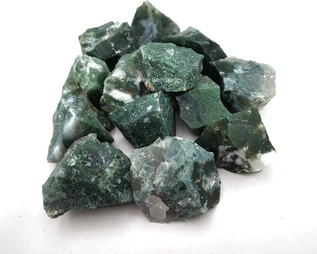 Amazing Gemstone Moss Agate Raw Crystals and Healing Stones, Natural Rocks for Tumbling and DIY Raw Stones and Crystals (1 lb)
