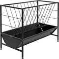 Pasture Hay Feeder 50 Gallon, Heavy Duty 2-in-1 Livestock Feeder, Hay Grain Feeding with 30 Gallon Feed Pan, Black Powder Coated Surface Steel Livestock Feeder for Sheep, Calf, Cow and Horse