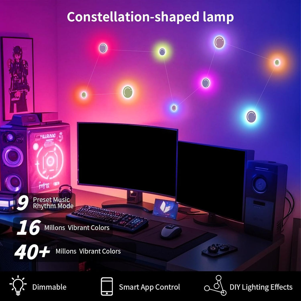 DIY LED Wall Lights, Led Strip Lights, Customizable LED Constellation Light with App & Remote Control, Music Sync, Color-Changing Lighting for Living Room/Home Decor