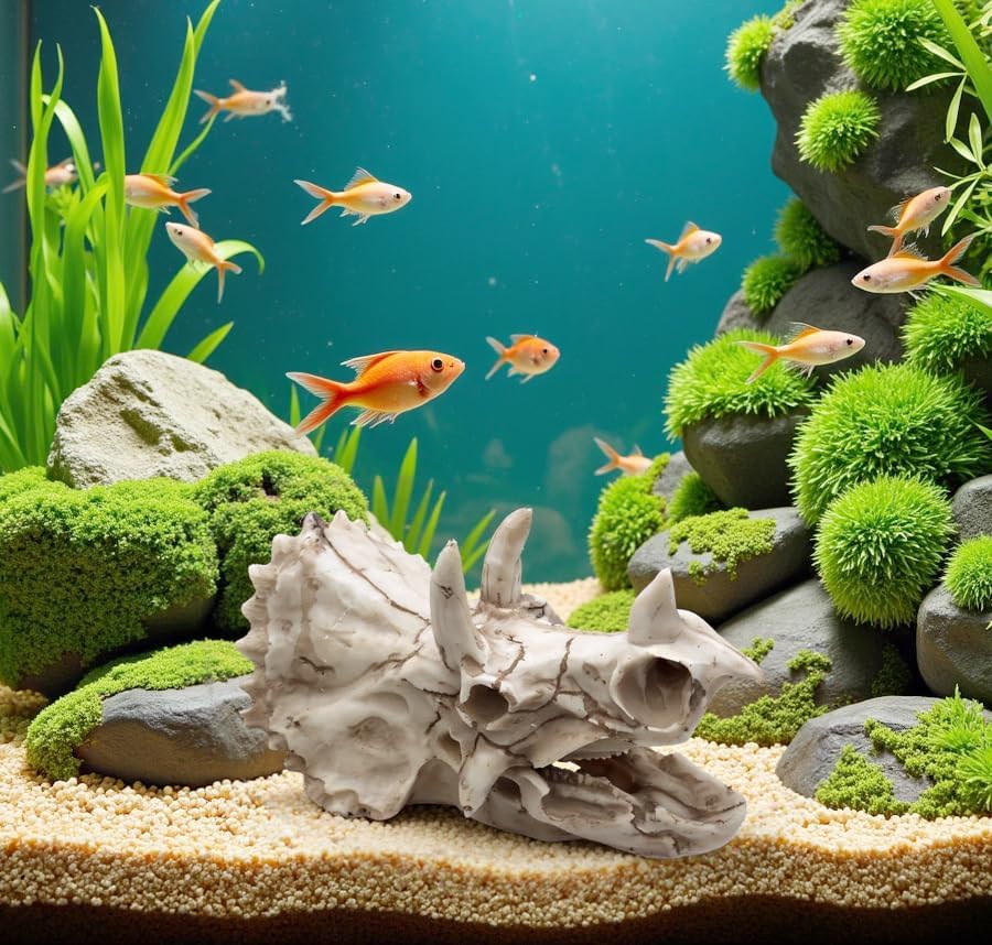 Dinosaur Skull Aquarium Décor - Fish Tank Decoration Hideaway for Fish,Natural Look, 6.3"x4"x4" - Fun Underwater Environment! (6.7")